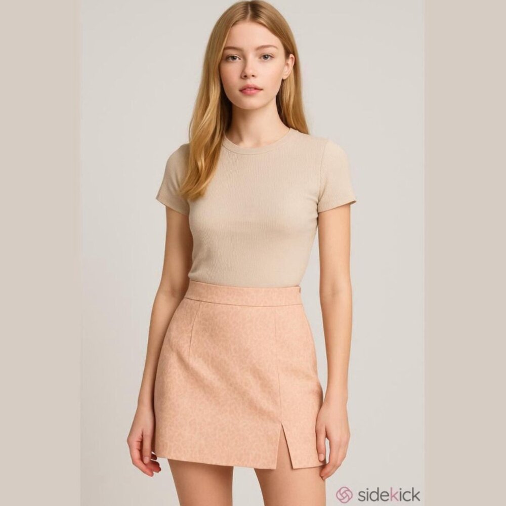 House Of Harlow Skirt Womens Medium Pink Jacquard Mini Lined Front Slit NYE